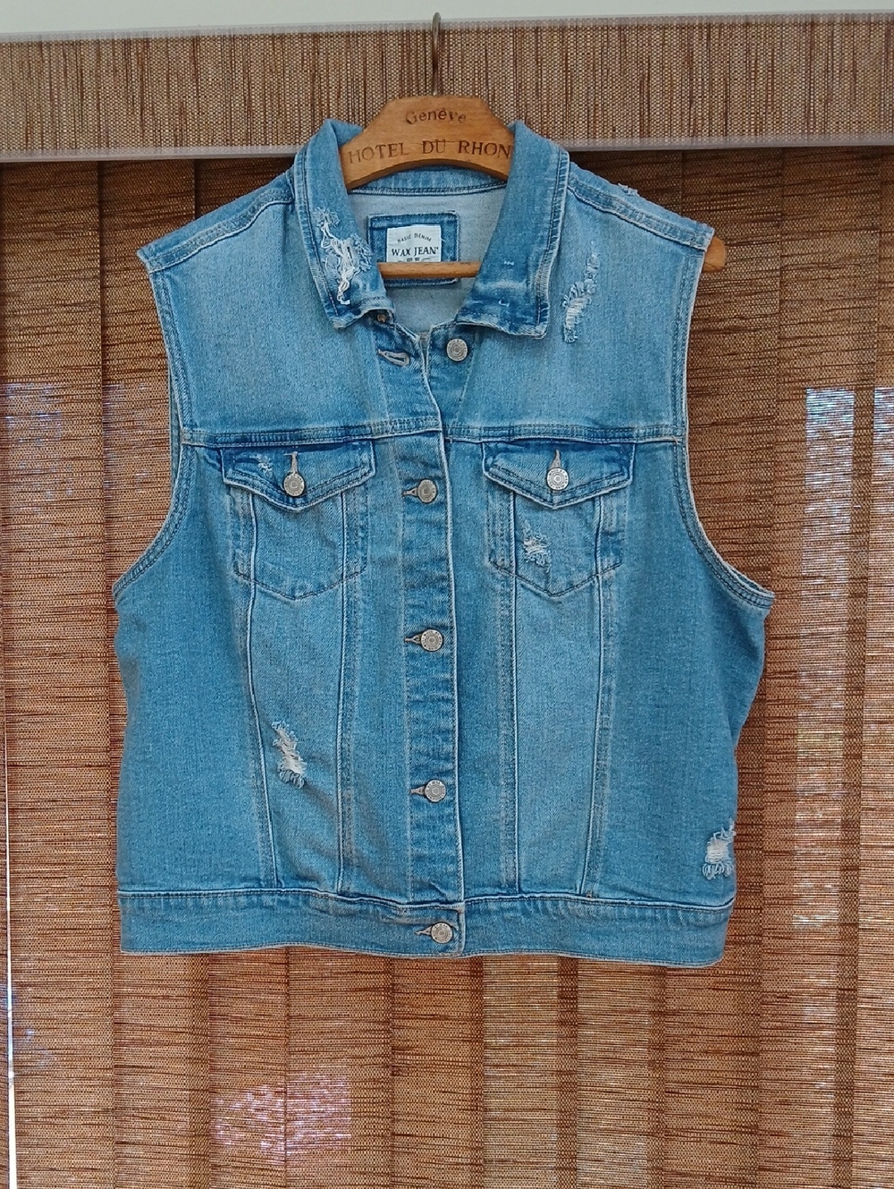 Wax Jean Light Blue Distressed Stretch Denim Vest